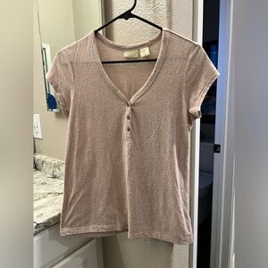 Women's Oatmeal V-Neck Button Top